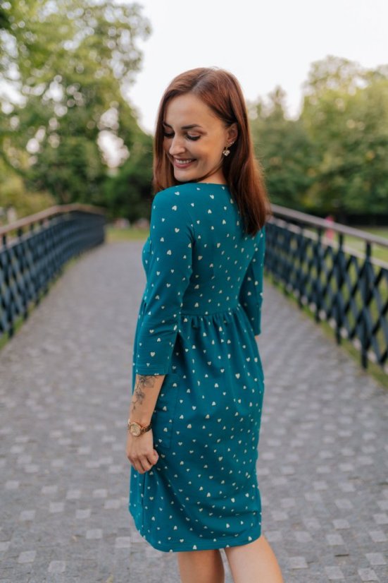 Nursing MIDI dress - golden hearts on petrol