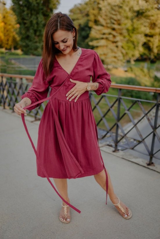 Linen wrap dress - bordó - Size: XS/S