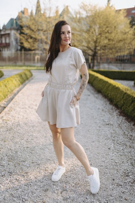 Linen nursing blouse - beige - Size: 3XL/4XL