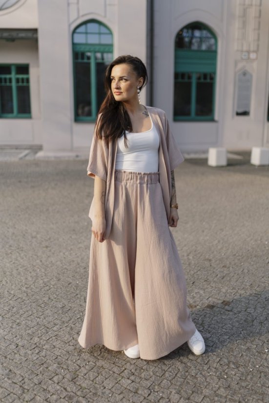 Krátké mušelínové kimono -béžová - Velikost: M/L