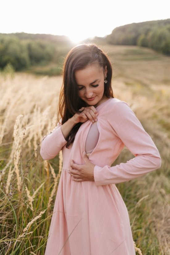 Linen dress "Harmonia pure" - powder pink - Size: XL/2XL