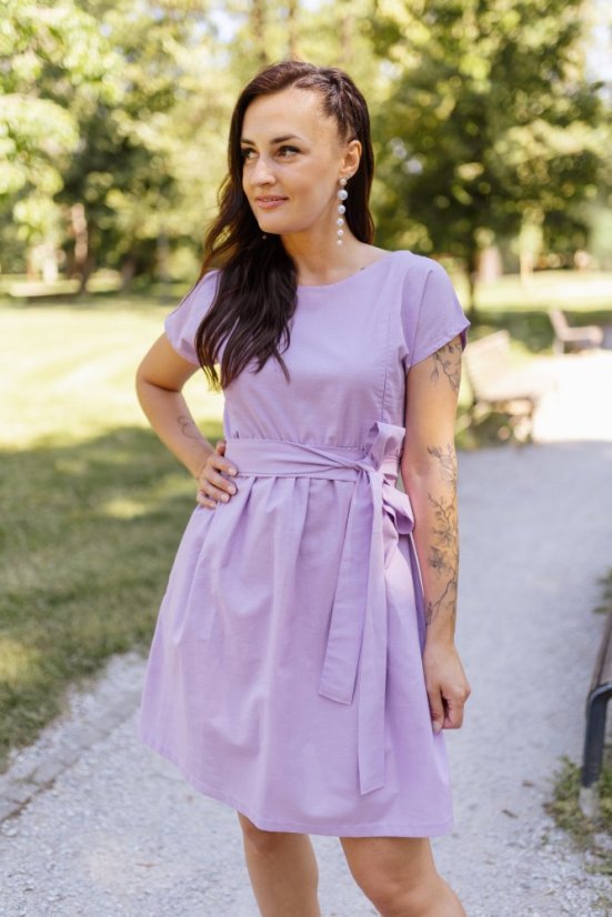 Lněné krátké šaty - tenčí len - různé barvy - Velikost: M/L