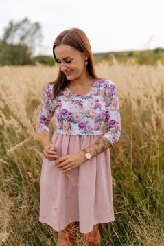 Dámské šaty „Bohemie“ – Starorůžové pivoňky