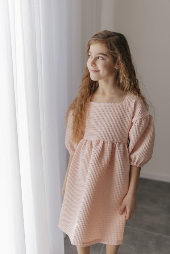 Dívčí šaty "Maison Waffle" - baby pink s páskem