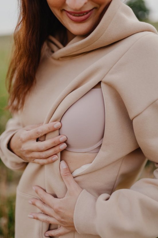 Hoodie mikina – Béžová - Velikost: M/L