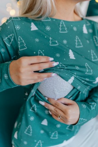 Vánoční triko s lodičkovým výstřihem – různé vzory - Velikost: XS, Varianta: Ke kojení, Vánoční vzor: Zelené stromky