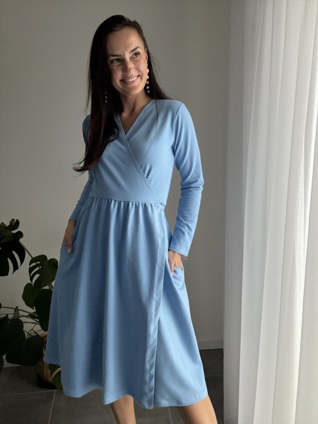 Zavinovací MIDI šaty – baby blue - Velikost: XL/2XL