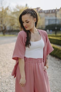 Krátké mušelínové kimono - Tmavá starorůžová