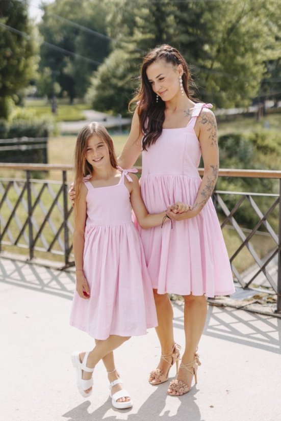 "Aurela romantic" linen dress MUM AND DAUGHTER - baby pink - Size: M