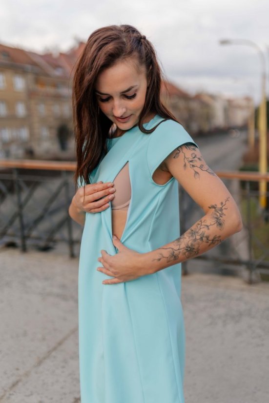 Elegantní šaty ke kojení – Bledě modré - Velikost: XS/S