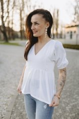 Lněná halenka s výstřihem - bílá