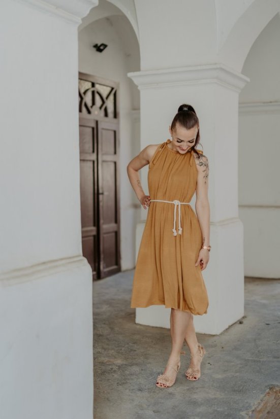 Bambusové šaty ke kojení – Karamel - tmavší - Velikost: UNI, Délka: MIDI