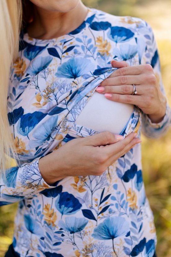 Nursing t-shirt - blue flowers - Size: XS
