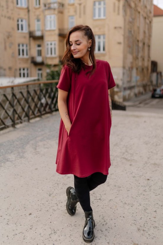 Teplákové šaty "Luna" – Bordová - Velikost: XL/2XL