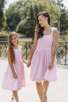 Lněné šaty "Aurela romantika" MAMA A DCERA - baby pink