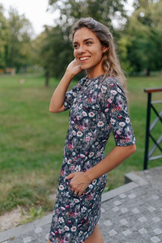 Ačkové šaty - kopretiny - Velikost: L