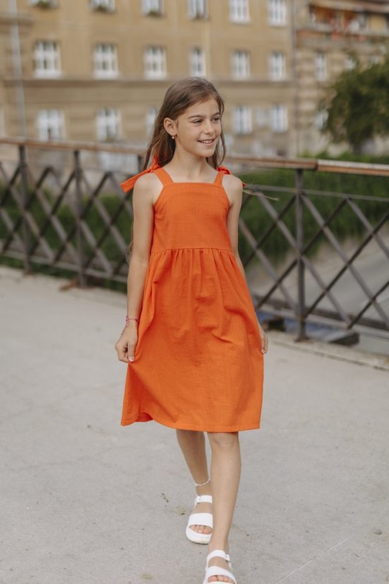 Girls linen "Aurela" Dress  -  orange