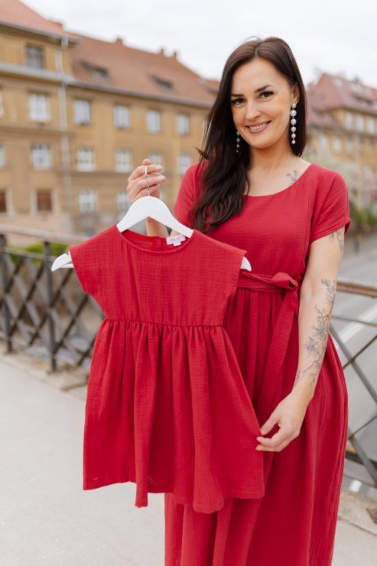Maxi BOHO mušelínové šaty -  MAMA A DCERA - tmavě červené - Velikost: L/XL, Velikost dětské oblečení: 92-98