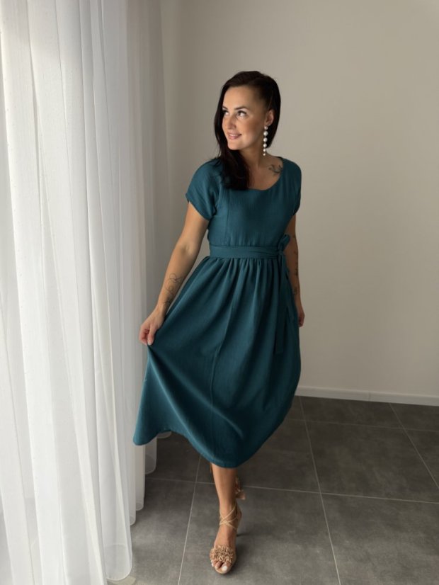 Maxi BOHO mušelínové šaty -  MAMA A DCERA - petrolejové - Velikost: XL/2XL