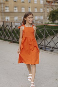 Dívčí lnené šaty "Aurela" - oranžová