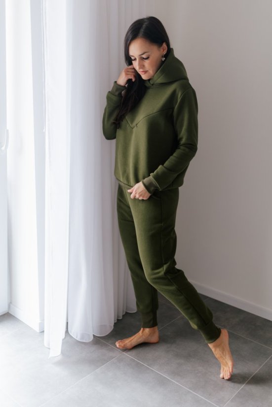 Teplá mikina s kapucí – khaki zelená - Velikost: XL/2XL