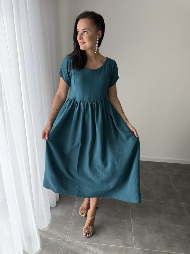 Maxi BOHO mušelínové šaty -  MAMA A DCERA - petrolejové - Velikost: XL/2XL