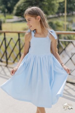 Dívčí lněné šaty "Aurela romantika" - baby blue