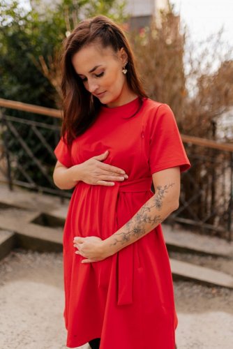 Ačkové oversize šaty MÁMA a DCERA – Červená - Velikost: XL/2XL, Varianta: Ke kojení, Velikost dětské oblečení: 68-74