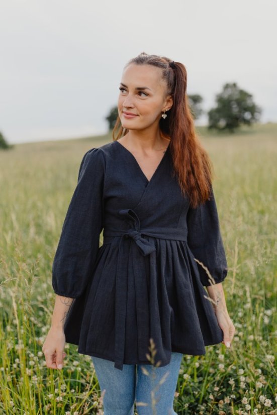 Lnená zavinovací halenka - různé barvy - Velikost: 3XL/4XL