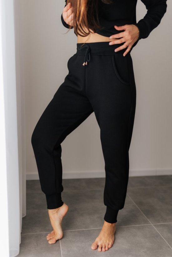 High-waisted sweatpants – black