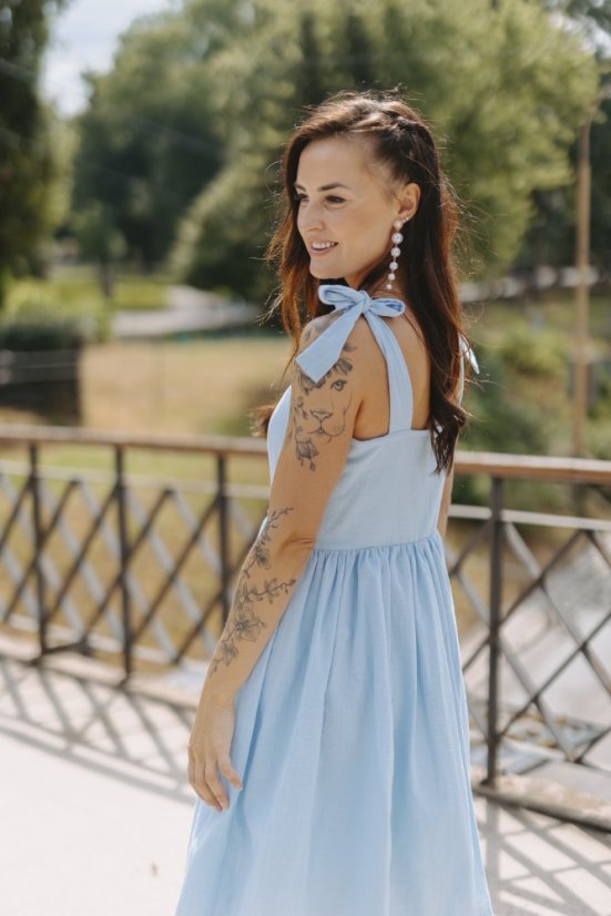 Lněné šaty "Aurela romantika" MAMA A DCERA - baby blue - Velikost: S