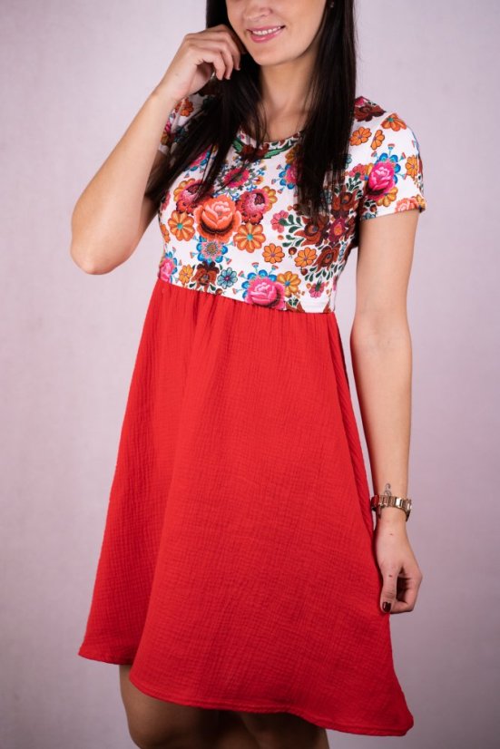 Muslin nursing dress - red folk - Size: XL