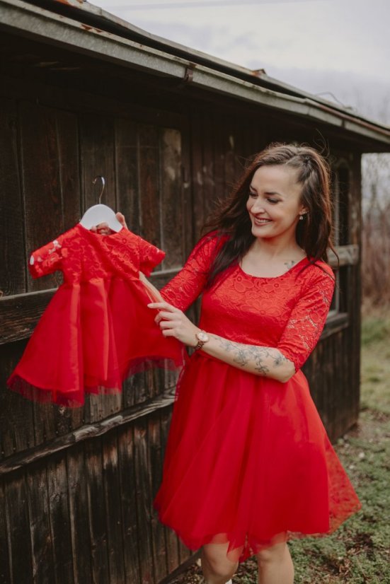 Formal breastfeeding tulle dress - red