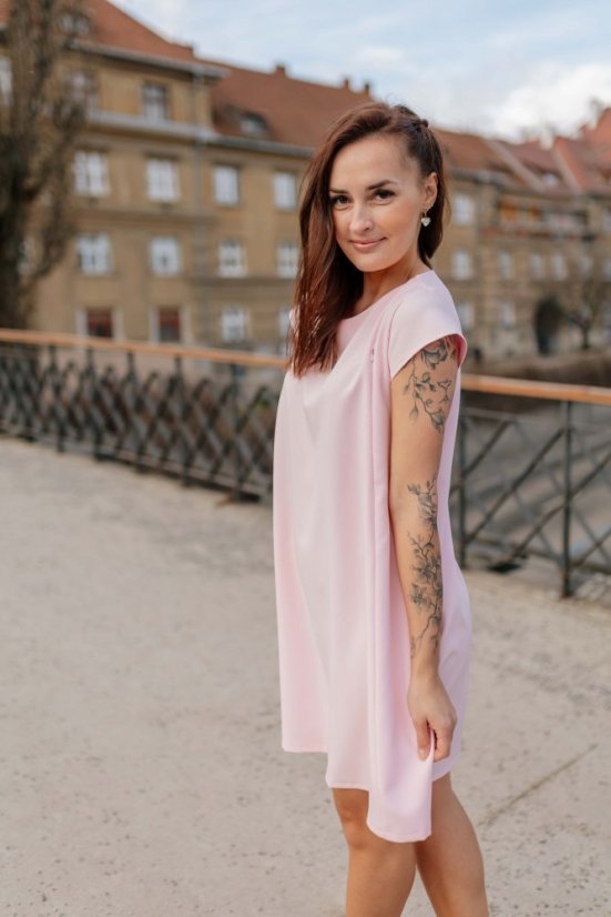Elegantní šaty ke kojení – Bledě růžové - Velikost: 3XL/4XL