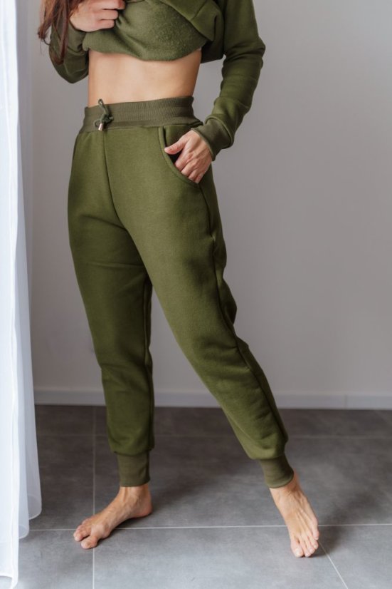 High-waisted sweatpants – khaki green - Size: M/L