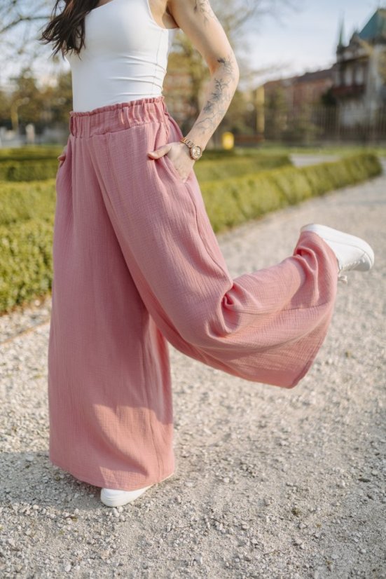 Long muslin maxi pants - dark old pink - Size: XL/2XL