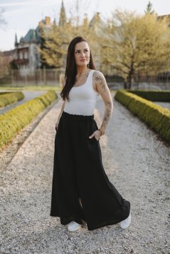 Dlouhé mušelínové maxi kalhoty - Černé
