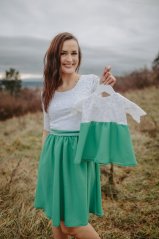 Dívčí společenské šaty Grace - bílo-smaragdové