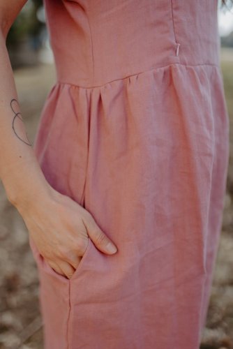 MIDI linen nursing dress  - Old pink