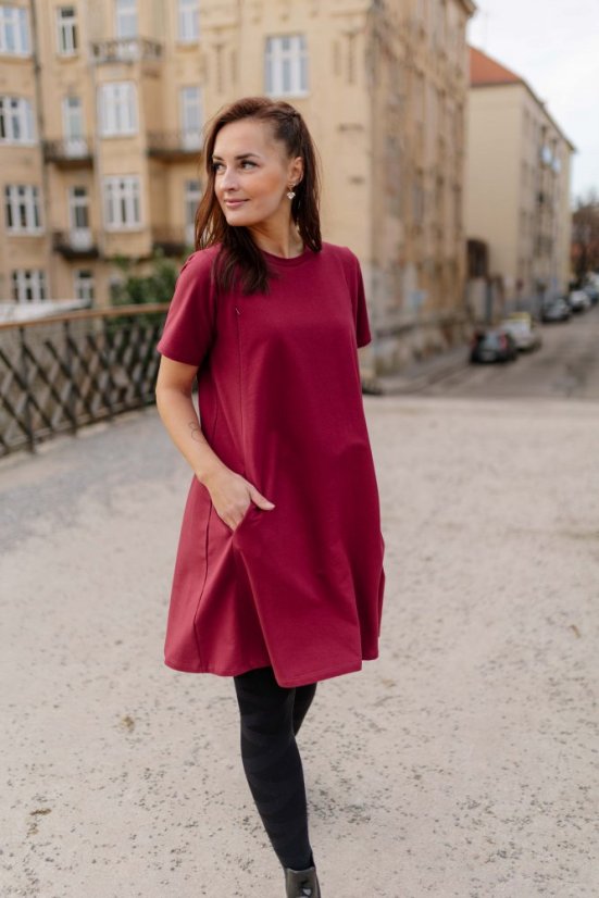Teplákové šaty "Luna" – Bordová - Velikost: XL/2XL