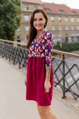 Sweatshirt nursing dress with a gathered skirt - Burgundy leaves