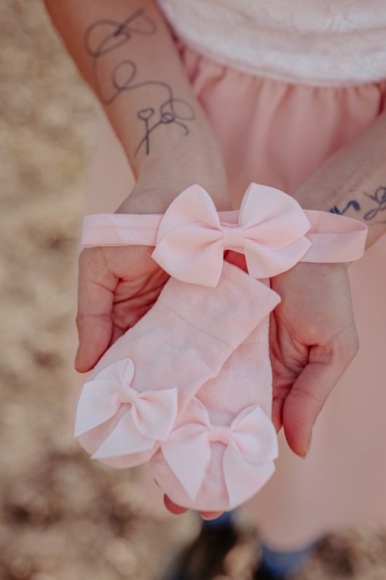 BABY set - ponožky a čelenka - růžové