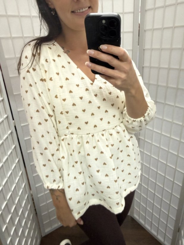 Mušelínová halenka s výstřihem - srdíčka - Velikost: XL/2XL