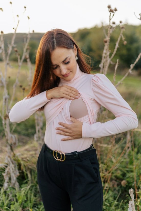 Elegant turtleneck with puff sleeves - Baby pink