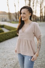 Mušelínová halenka s výstřihem - béžová