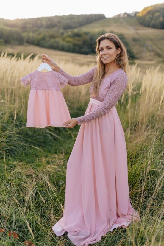 Dlouhé společenské šaty – MÁMA A DCERA – Starorůžové - Velikost: 3XL