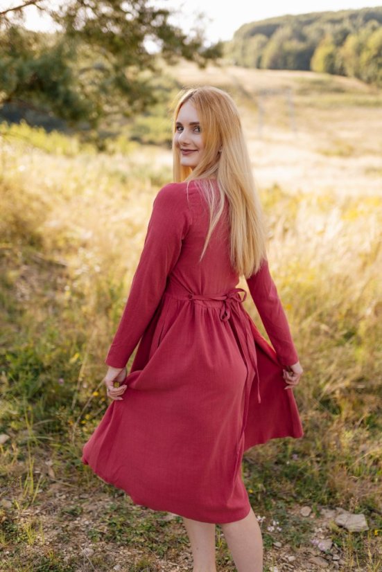 Kojicí lněné šaty "Harmonia" - bordó - Velikost: XS/S