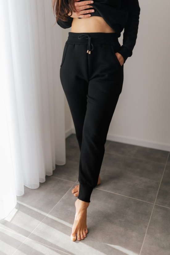 High-waisted sweatpants – black