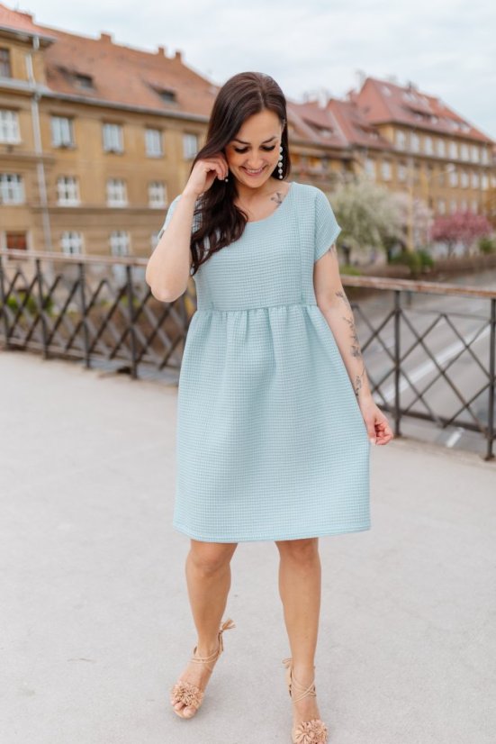 Cotton Dress "Waffle" - MOM AND DAUGHTER - light blue