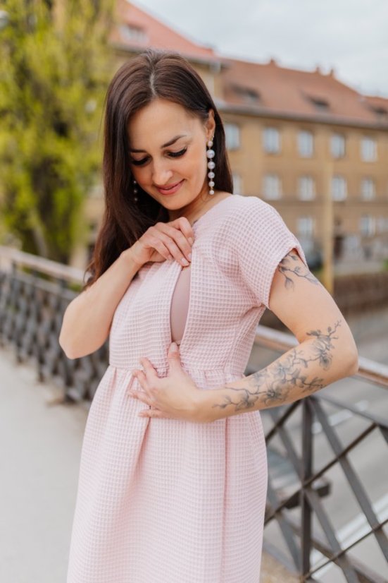 Bavlnené šaty "Waffle" - MÁMA A DCERA – light pink